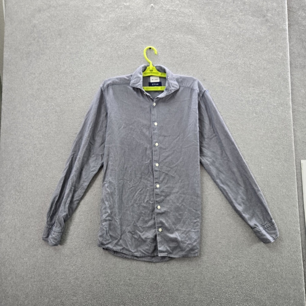 ETON Men Button Up Shirt 15.5  SLIM Blue Micro Houndstooth Dress Shirt